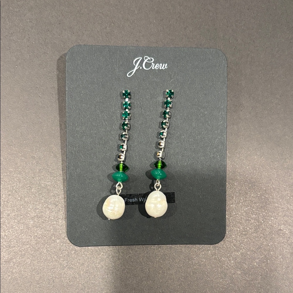 J. Crew Emerald and Pearl Dangle Earrings